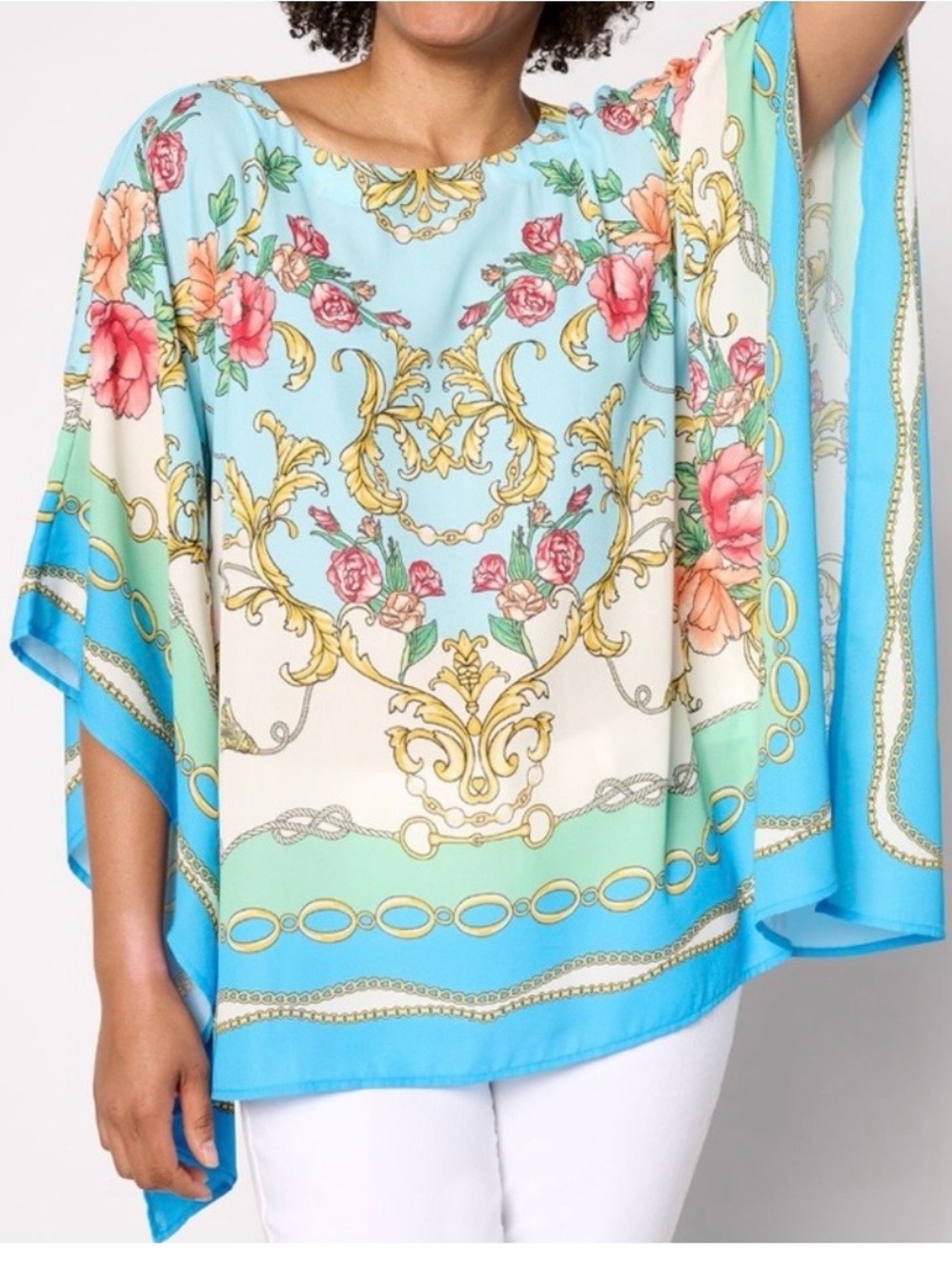 Belle by Kim Gravel Sz M High Status Boatneck Poncho Top in Marina Blue